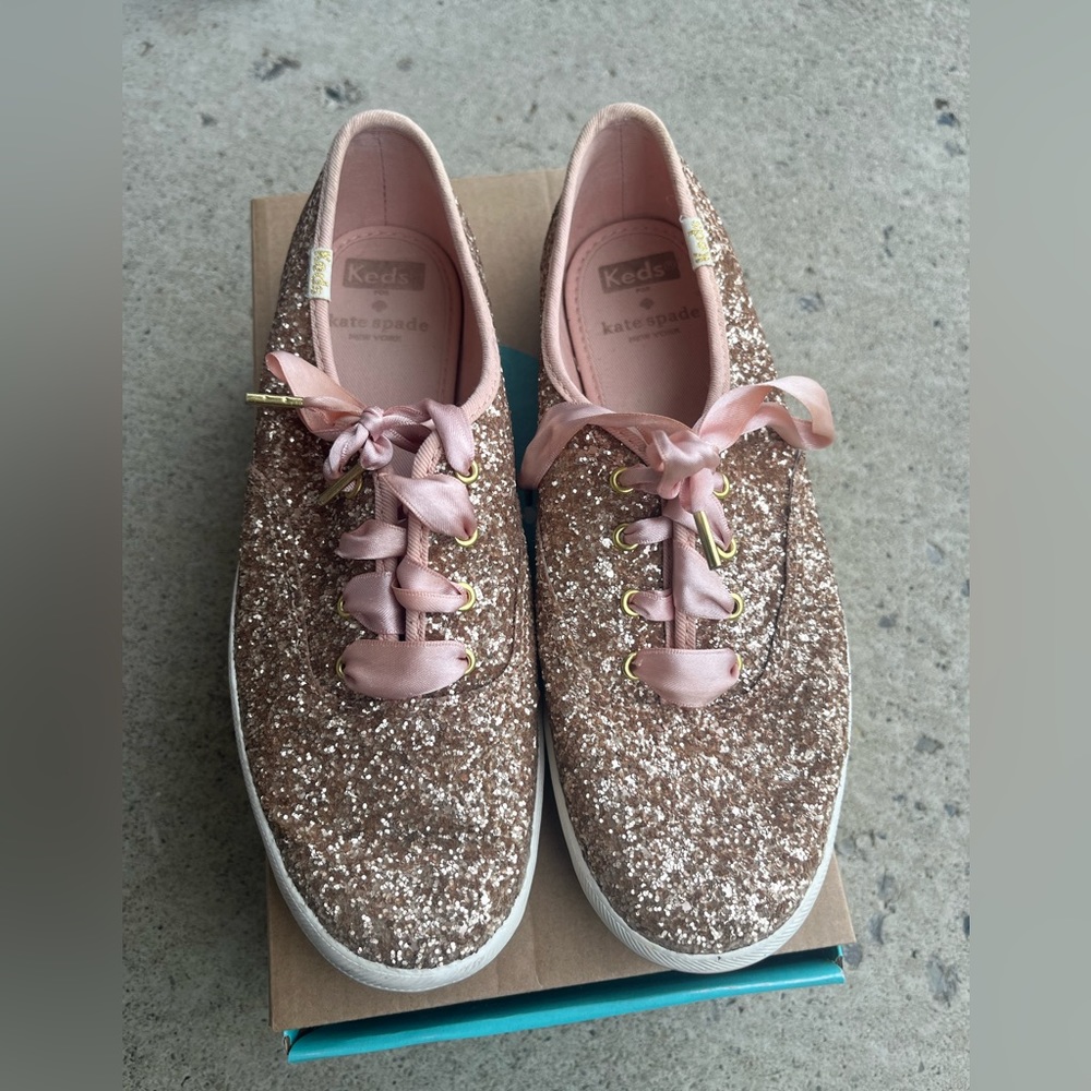 Rose gold sequined Keds x Kate Spade shoes, size 7